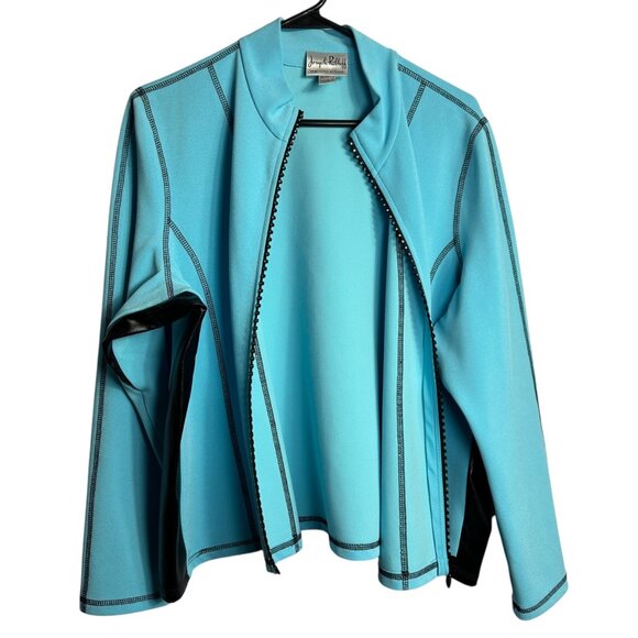 Joseph Ribkoff Full Zip Mixed Media Jacket Size 14 Blue Edgy Minimalist Travel - Picture 5 of 14